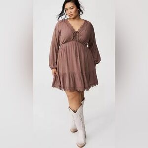 Torrid Dress Plus Size 4 / 26 Mini Clipdot Dolman Sleeve Boho Peasant Lace 4x